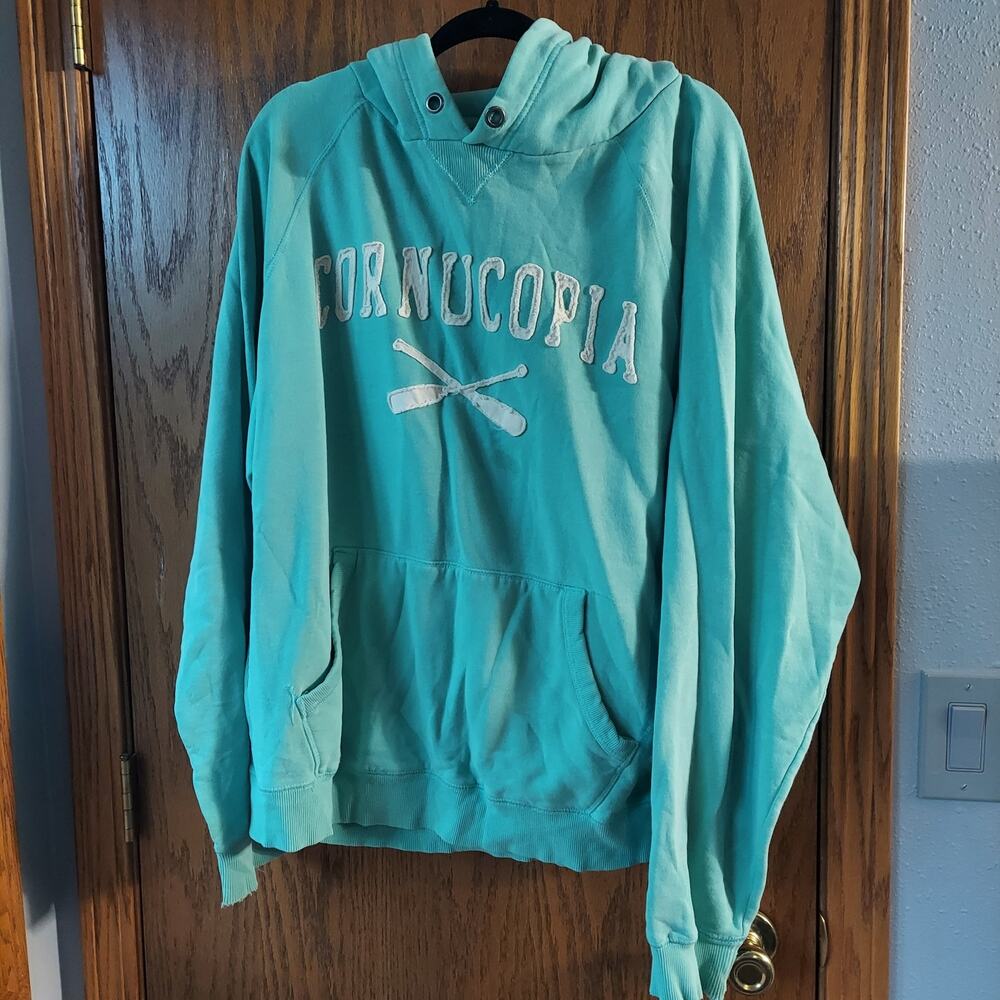 Cornucopia sweatshirt teal size XL hoodie Wisconsin camping cabin Lake